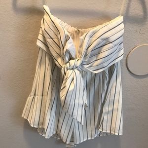 Striped strapless short jumpsuit